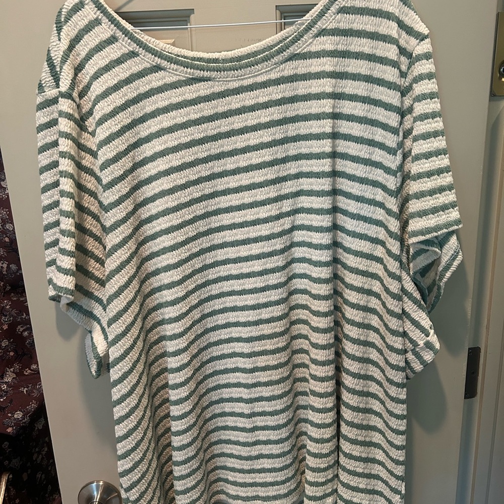 Torrid Green and White Striped Short Sleeve Tee